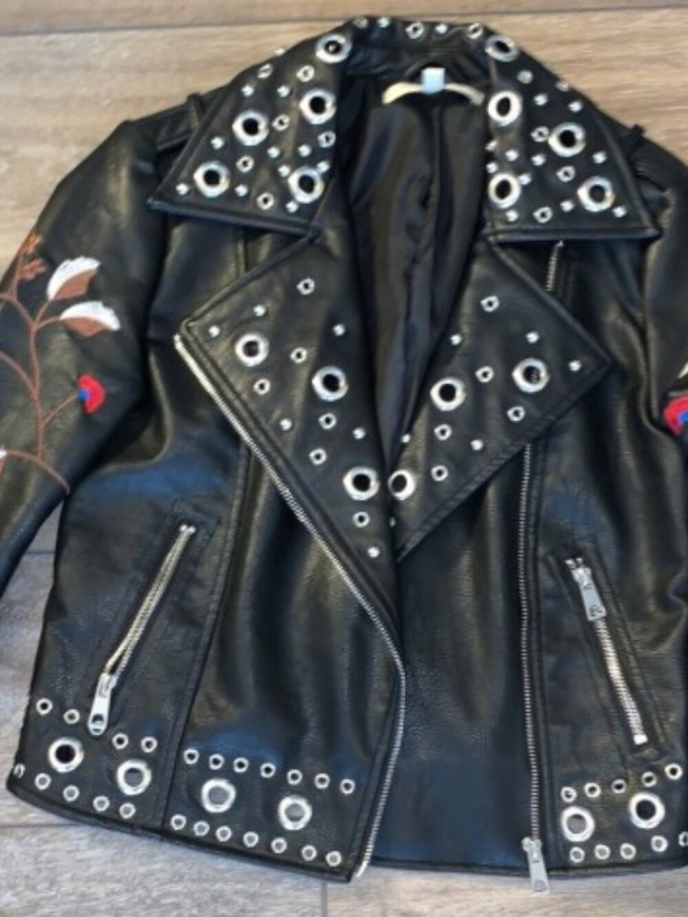 Free Generation Floral Embroidered Moto Jacket